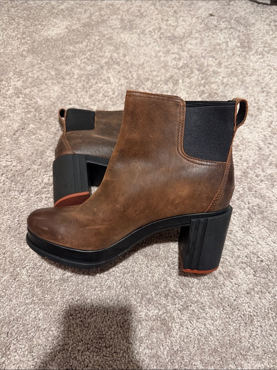 Sorel Shoes - Brown Sorel Leather Chelsea Block Heel Ankle Boots - Women